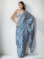Jyoti Fashion Women's Sky Blue Chinon Digital Printed Ready To Wear Saree with Blouse | Grocsy