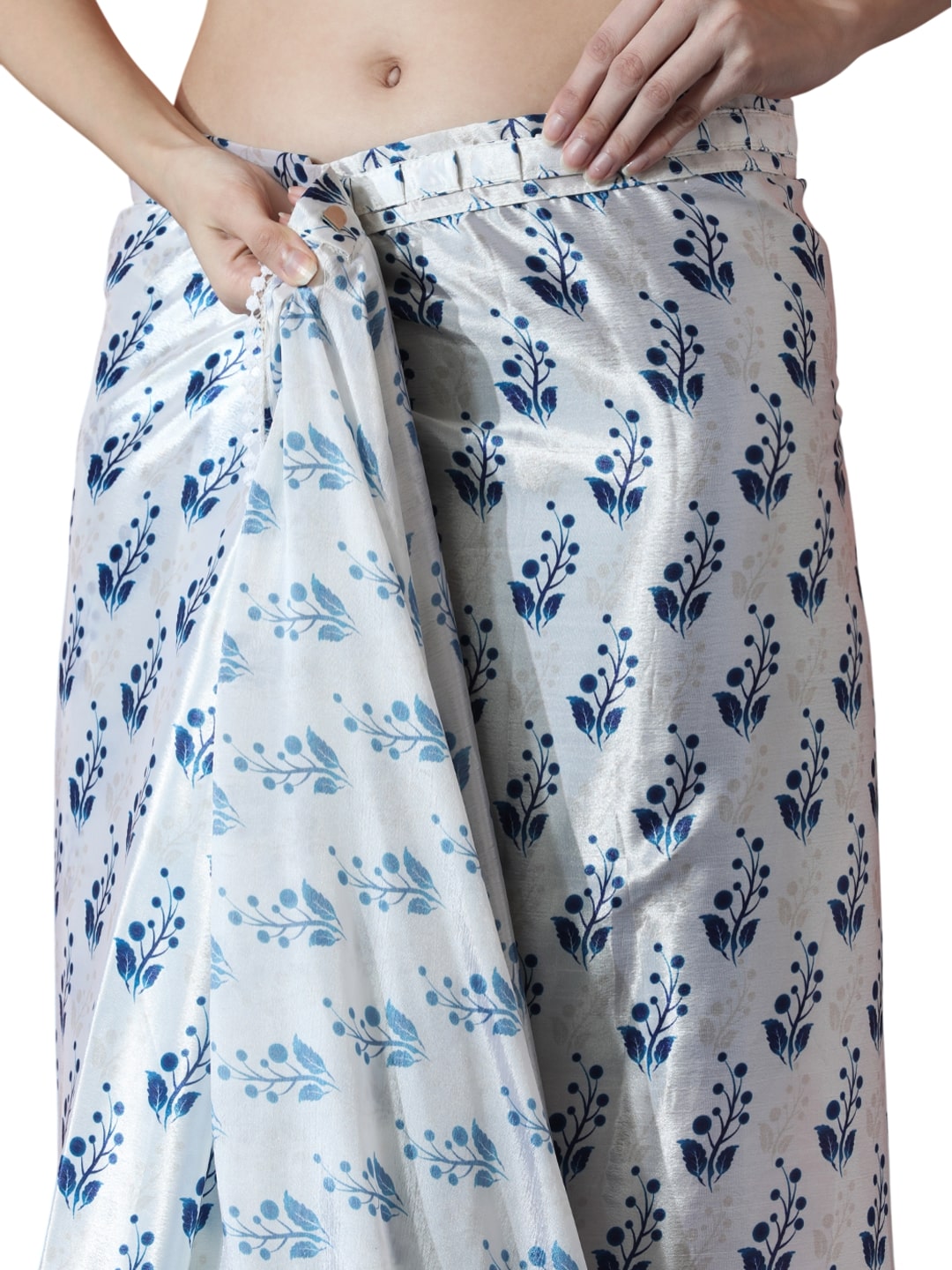 Jyoti Fashion Women's Blue Chinon Digital Printed Ready To Wear Saree with Blouse | Grocsy