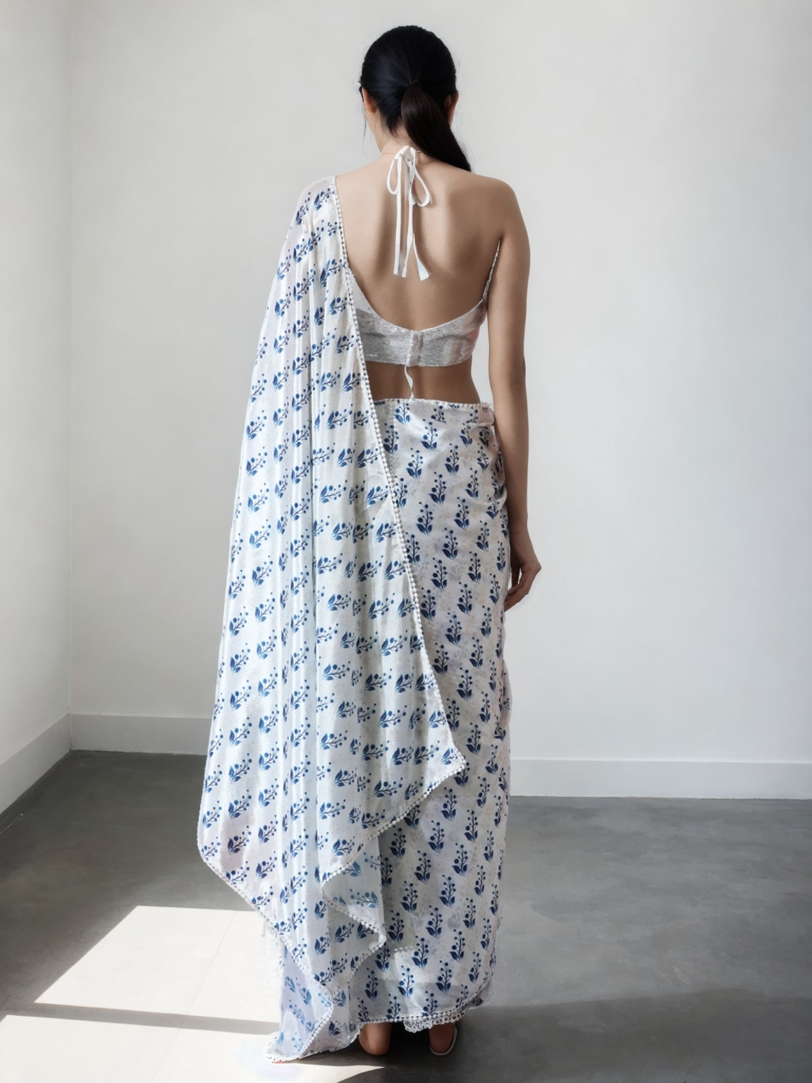 Jyoti Fashion Women's Blue Chinon Digital Printed Ready To Wear Saree with Blouse | Grocsy