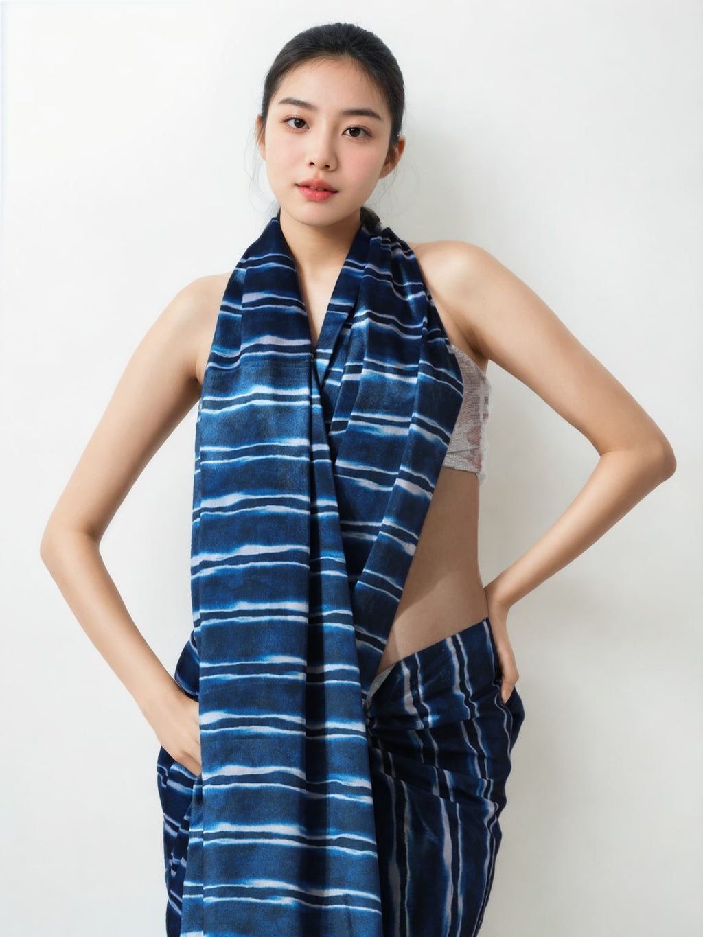 Jyoti Fashion Women's Navy Blue Chinon Digital Printed Ready To Wear Saree with Blouse | Grocsy