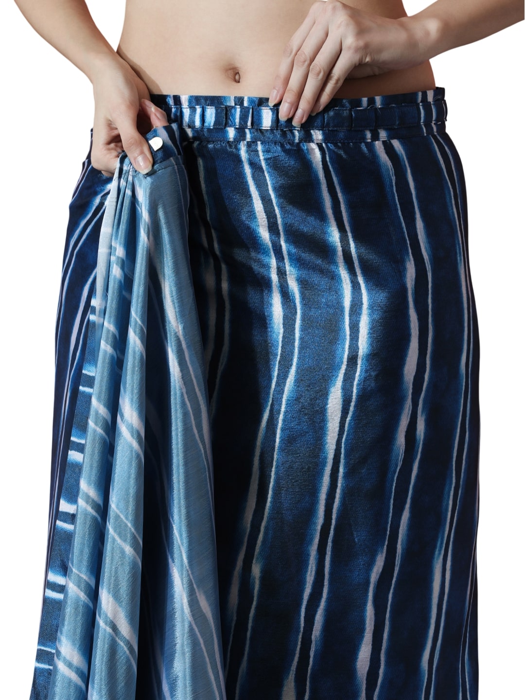 Jyoti Fashion Women's Navy Blue Chinon Digital Printed Ready To Wear Saree with Blouse | Grocsy