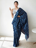 Jyoti Fashion Women's Navy Blue Chinon Digital Printed Ready To Wear Saree with Blouse | Grocsy