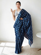 Jyoti Fashion Women's Navy Blue Chinon Digital Printed Ready To Wear Saree with Blouse | Grocsy