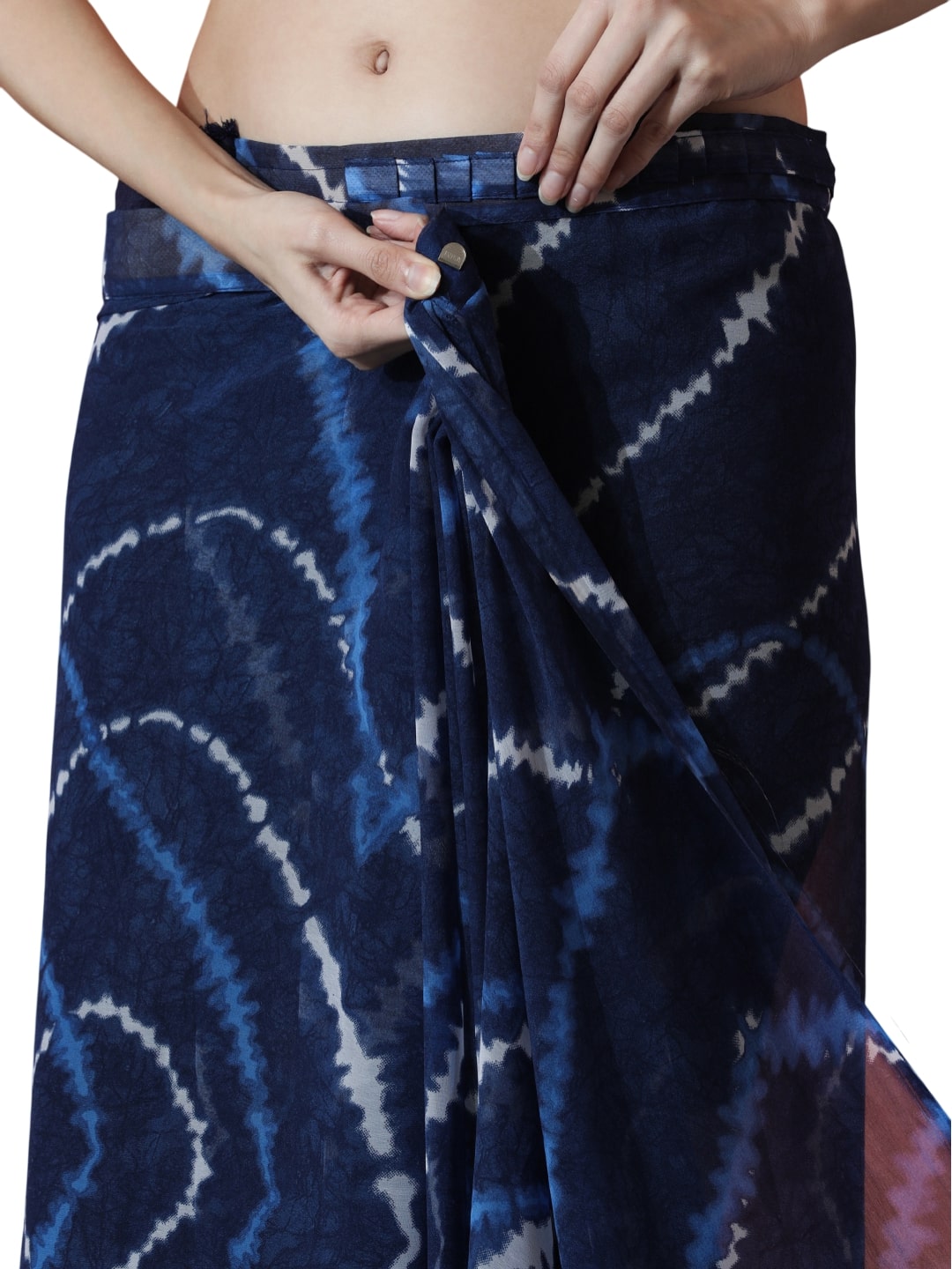 Jyoti Fashion Women's Dark Blue Marble Chiffon Printed Ready To Wear Saree with Blouse | Grocsy