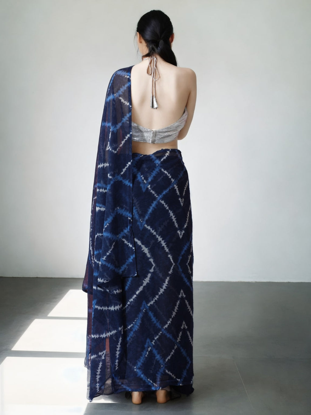 Jyoti Fashion Women's Dark Blue Marble Chiffon Printed Ready To Wear Saree with Blouse | Grocsy
