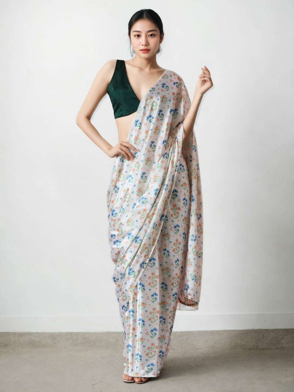 Jyoti Fashion Women's Multicolor Chinon Digital Printed Ready To Wear Saree with Blouse | Grocsy