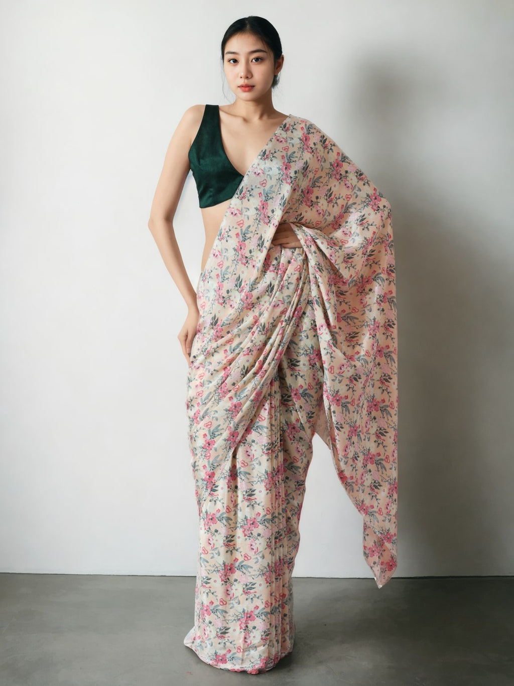 Jyoti Fashion Women's Multicolor Chinon Digital Printed Ready To Wear Saree with Blouse | Grocsy