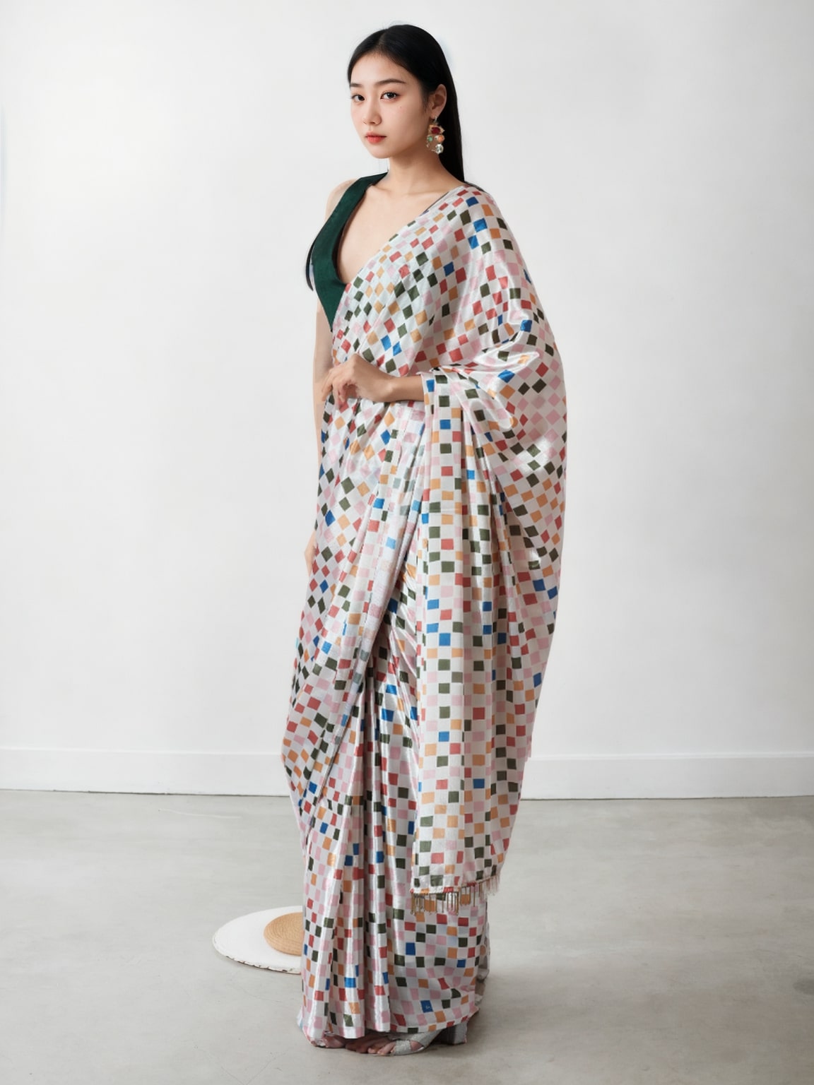 Jyoti Fashion Women's Multicolor Chinon Digital Printed Ready To Wear Saree with Blouse | Grocsy