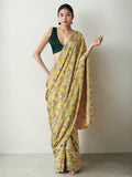 Jyoti Fashion Women's Mehendi Chinon Digital Printed Ready To Wear Saree with Blouse | Grocsy