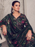 Jyoti Fashion Women's Black Pure Pashmina Digital Print with Jacquard Woven Kurta with Trouser & Dupatta | Grocsy