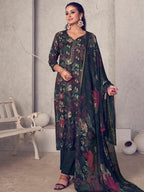 Jyoti Fashion Women's Black Pure Pashmina Digital Print with Jacquard Woven Kurta with Trouser & Dupatta | Grocsy