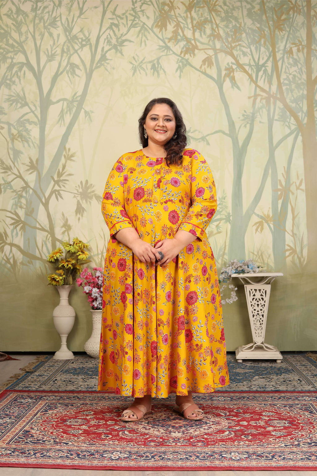 Jyoti Fashion Women's Yellow Rayon Floral Print with Sequins Designer Anarkali Set | Grocsy