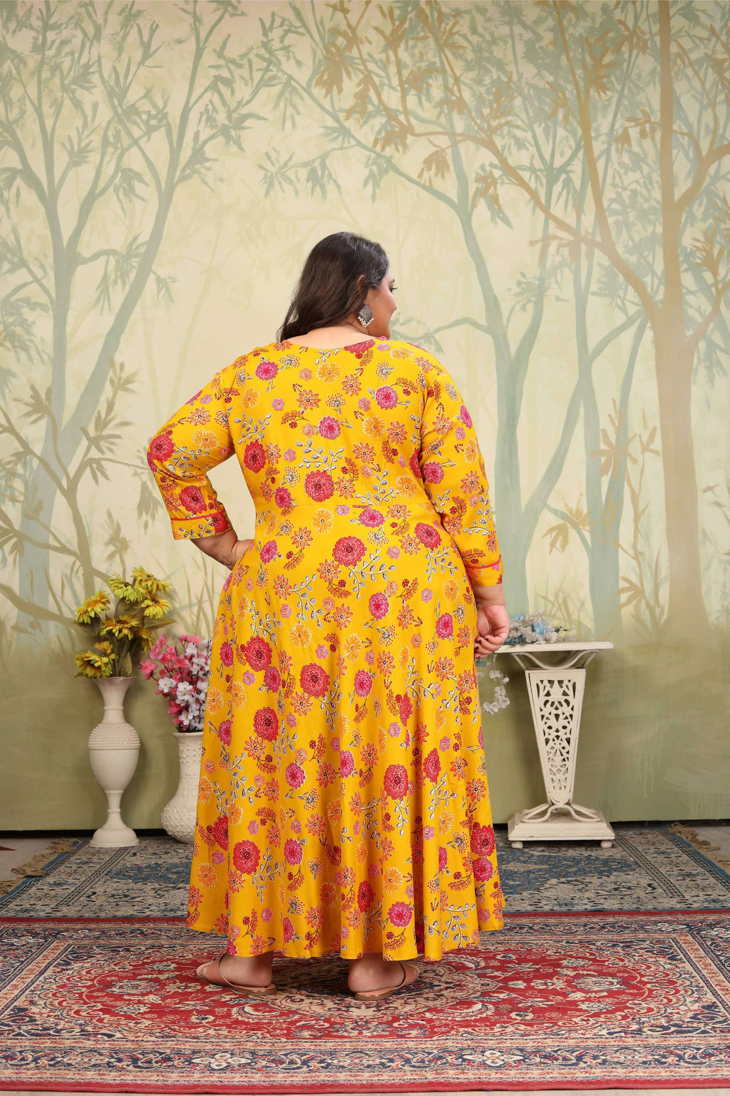 Jyoti Fashion Women's Yellow Rayon Floral Print with Sequins Designer Anarkali Set | Grocsy