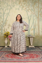 Jyoti Fashion Women's Grey Rayon Floral Print with Sequins Designer Anarkali Set | Grocsy