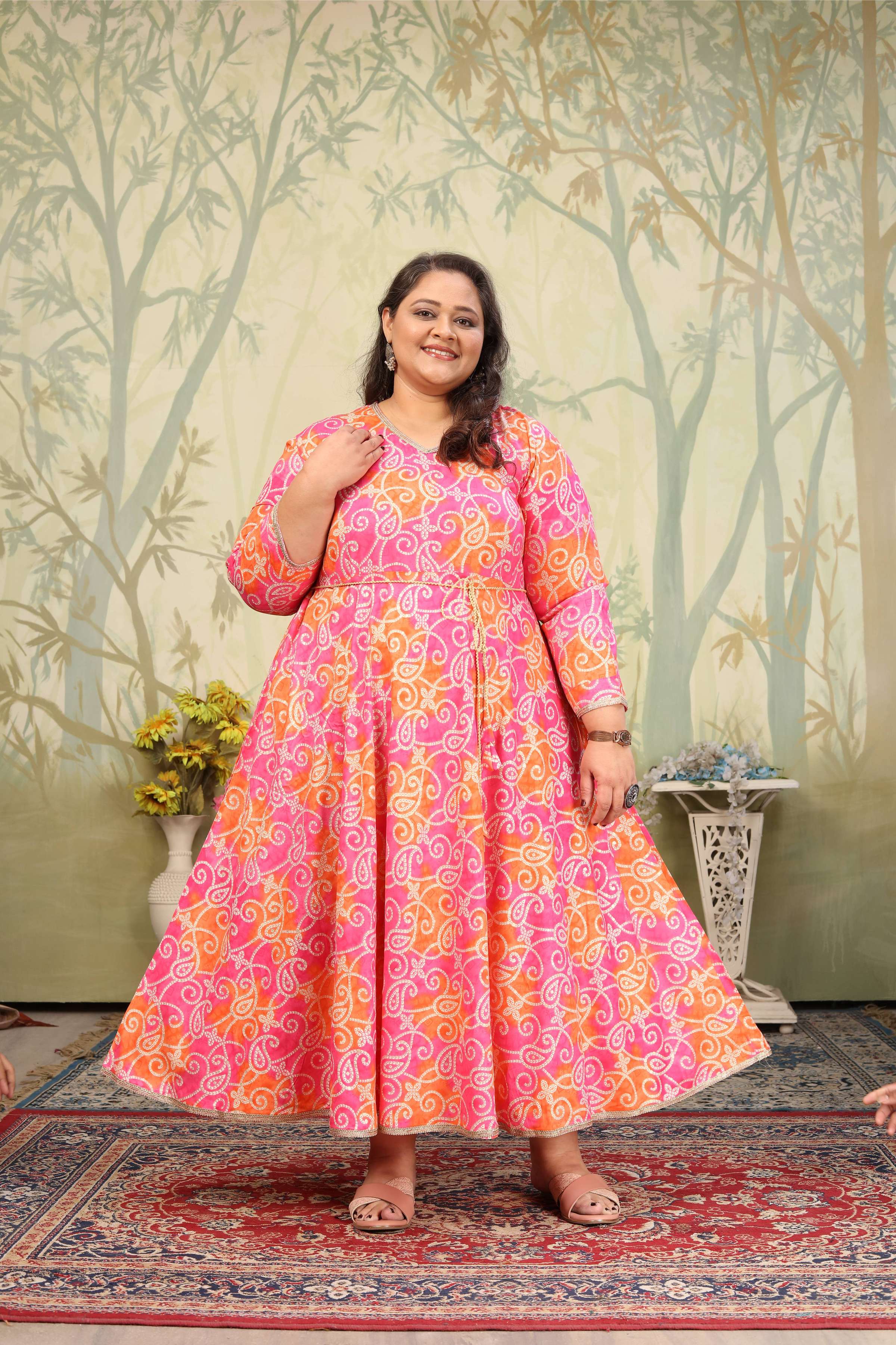 Jyoti Fashion Women's Pink Rayon Floral Print with Sequins Designer Anarkali Set | Grocsy