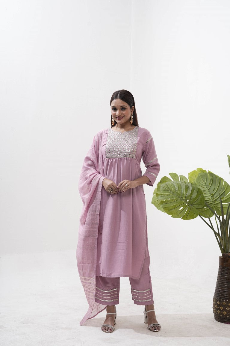 Jyoti Fashion Women's Purple Vertical Silk Sequins Embroidered Kurta Set | Grocsy