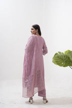 Jyoti Fashion Women's Purple Vertical Silk Sequins Embroidered Kurta Set | Grocsy