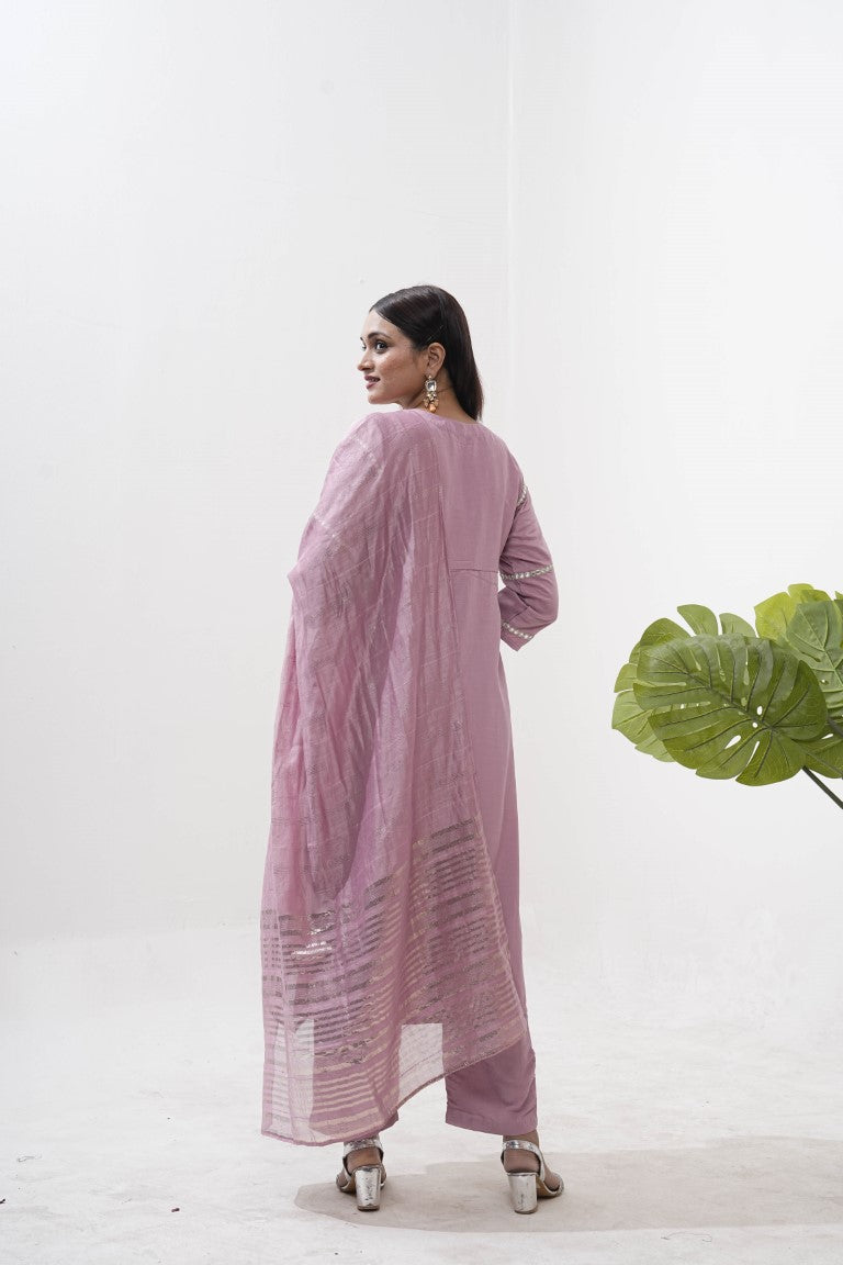 Jyoti Fashion Women's Purple Vertical Silk Sequins Embroidered Kurta Set | Grocsy