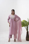 Jyoti Fashion Women's Purple Vertical Silk Sequins Embroidered Kurta Set | Grocsy