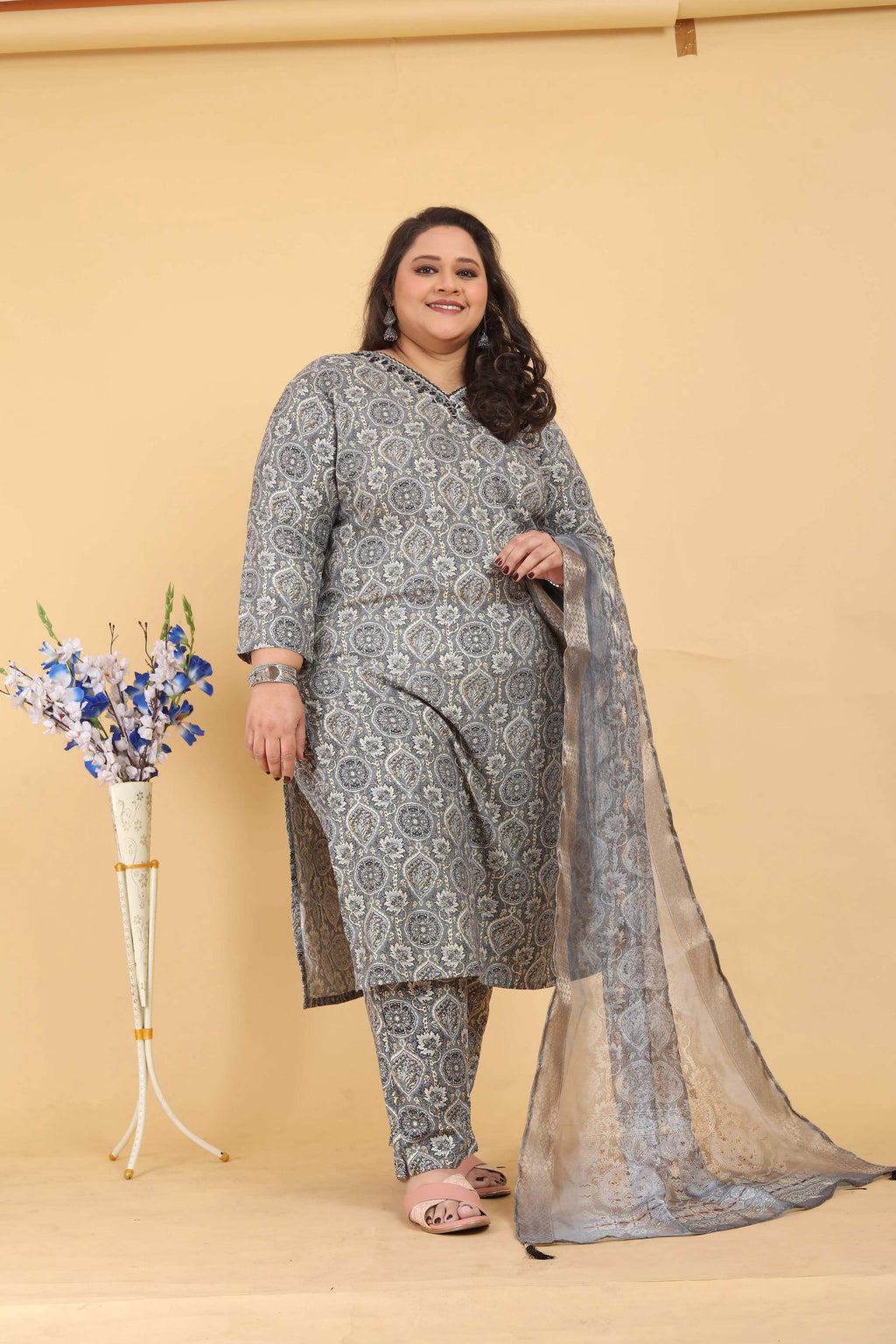 Jyoti Fashion Women's Grey Rayon Digital Print with Handwork Kurta Set | Grocsy