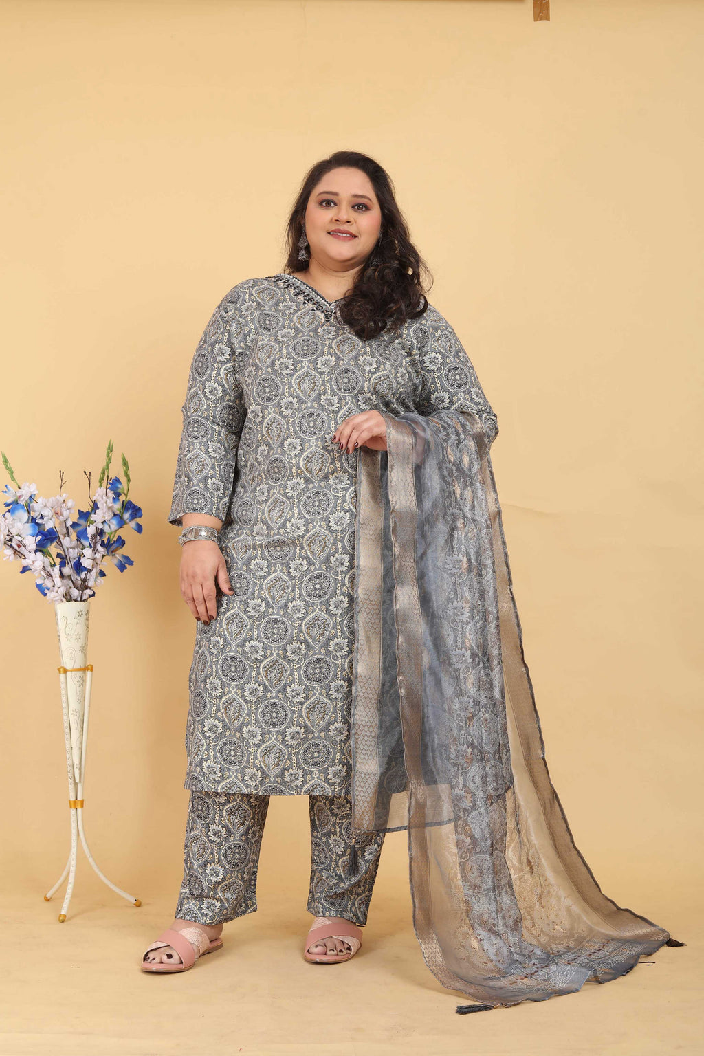 Jyoti Fashion Women's Grey Rayon Digital Print with Handwork Kurta Set | Grocsy