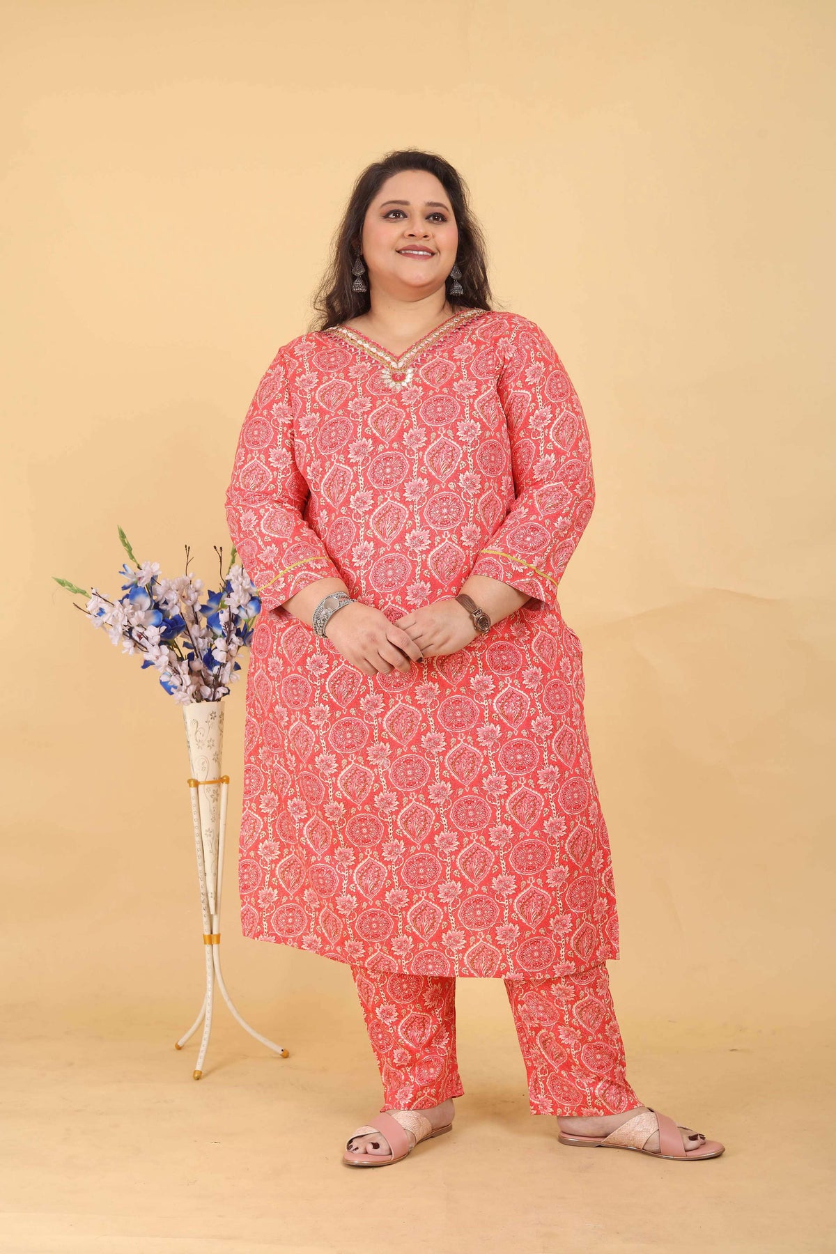 Jyoti Fashion Women's Pink Rayon Digital Print with Handwork Kurta Set | Grocsy