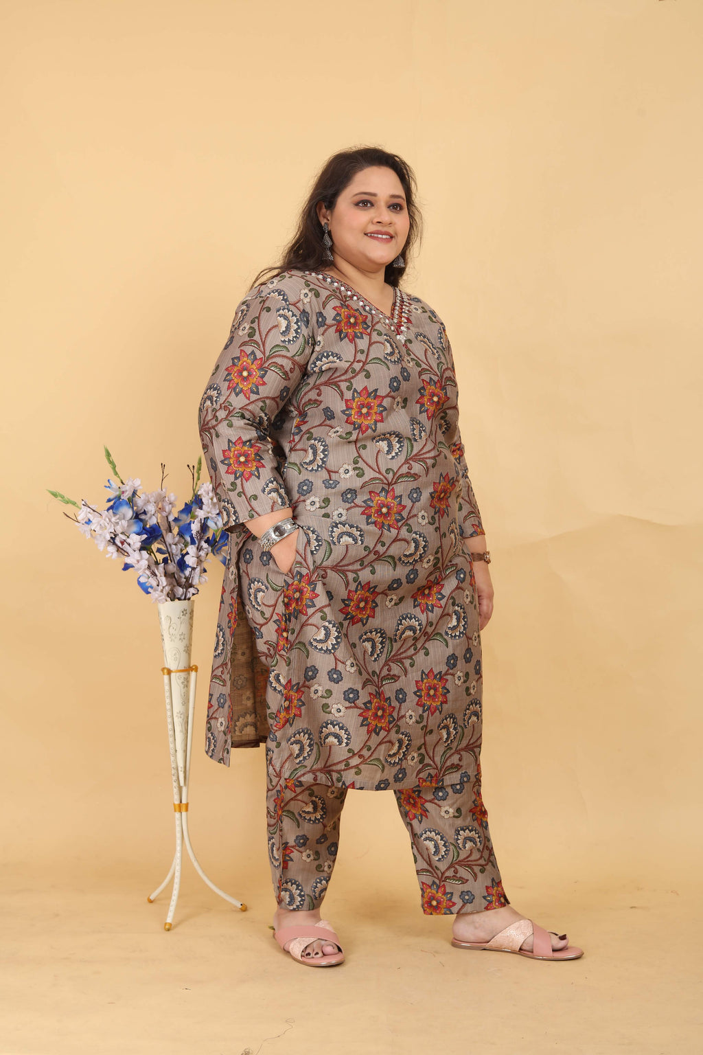 Jyoti Fashion Women's Grey Lichi Viscose Digital Print with Handwork Kurta Set | Grocsy