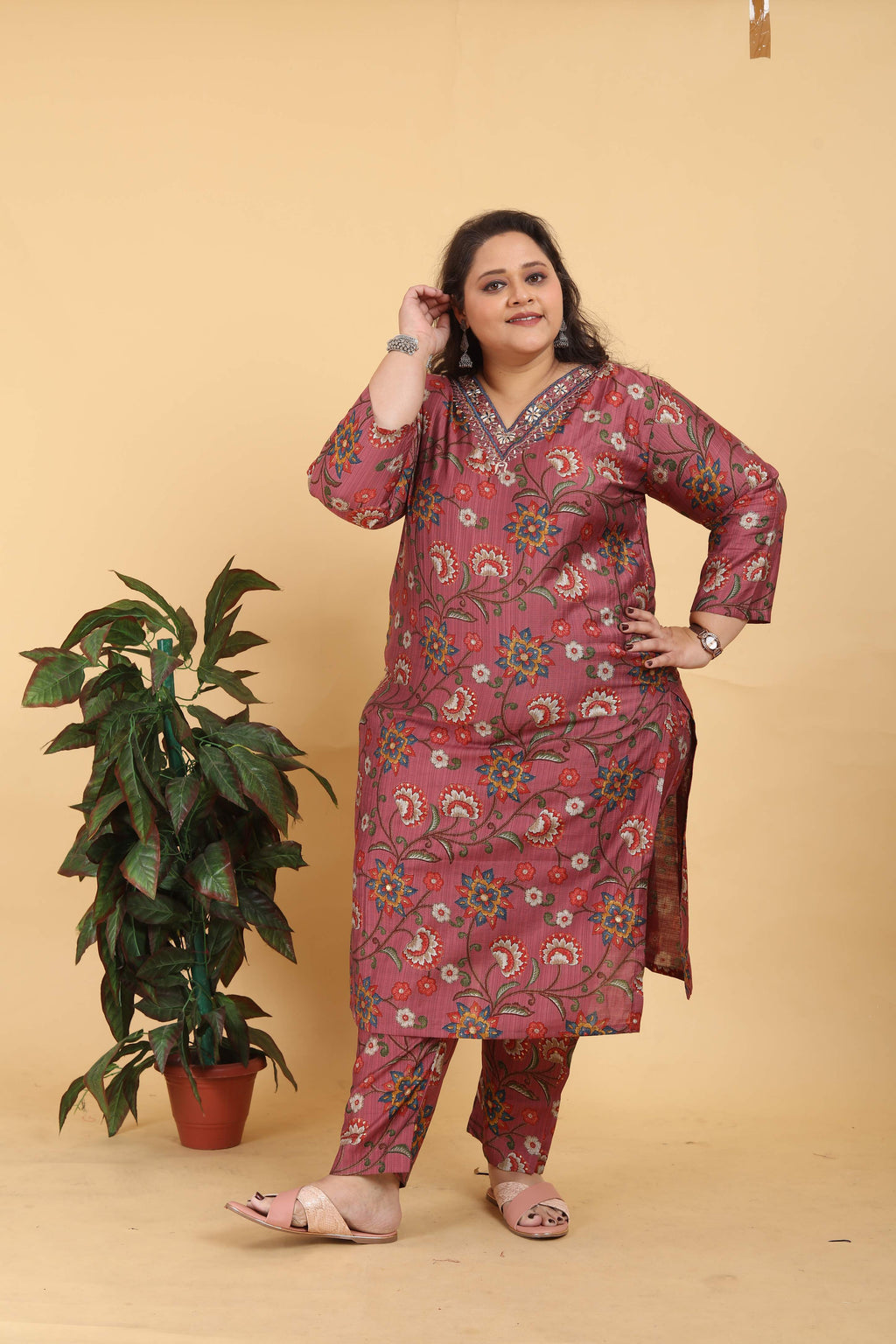 Jyoti Fashion Women's Brown Lichi Viscose Digital Print with Handwork Kurta Set | Grocsy