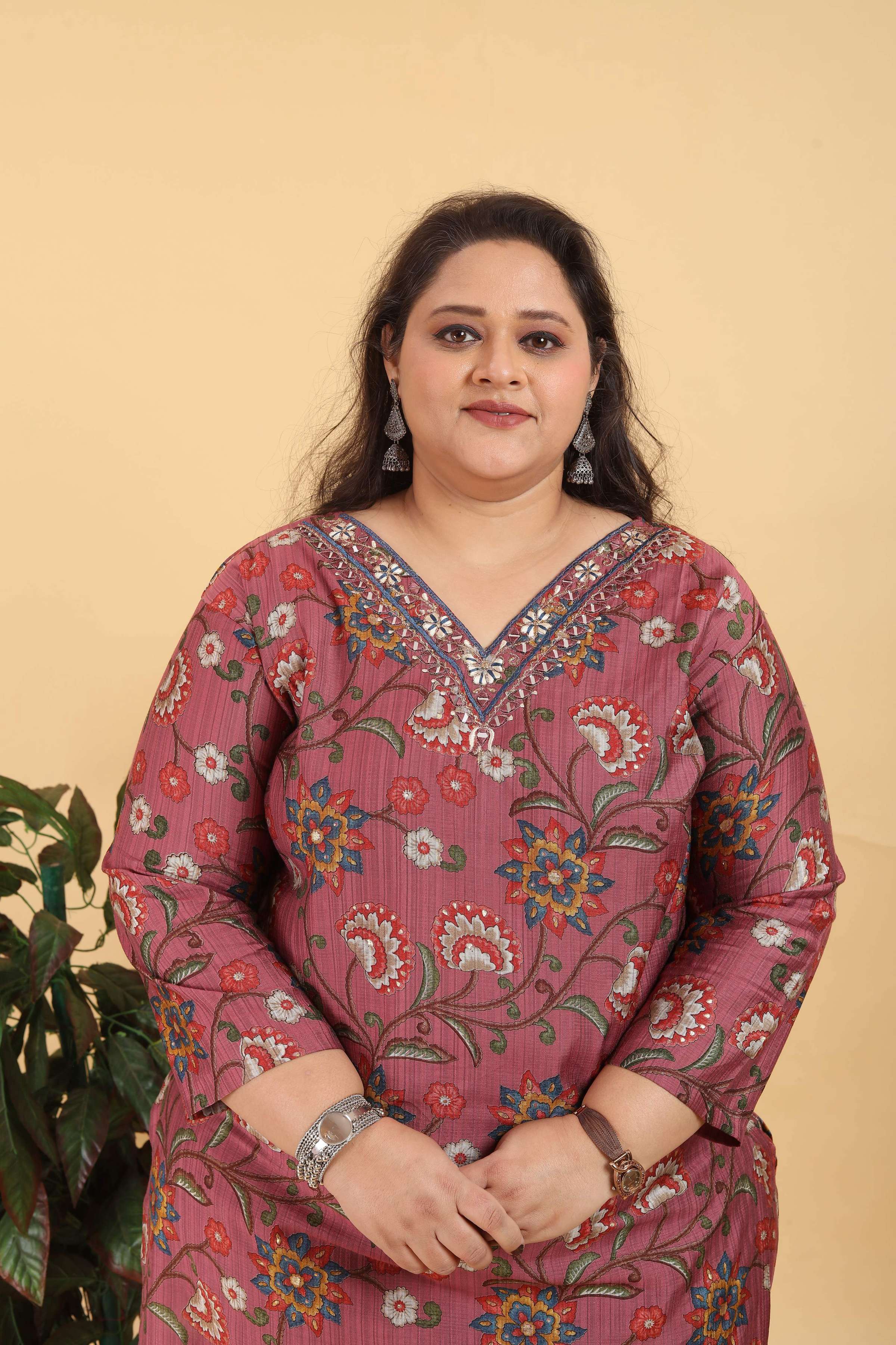 Jyoti Fashion Women's Brown Lichi Viscose Digital Print with Handwork Kurta Set | Grocsy