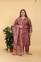 Jyoti Fashion Women's Brown Lichi Viscose Digital Print with Handwork Kurta Set | Grocsy