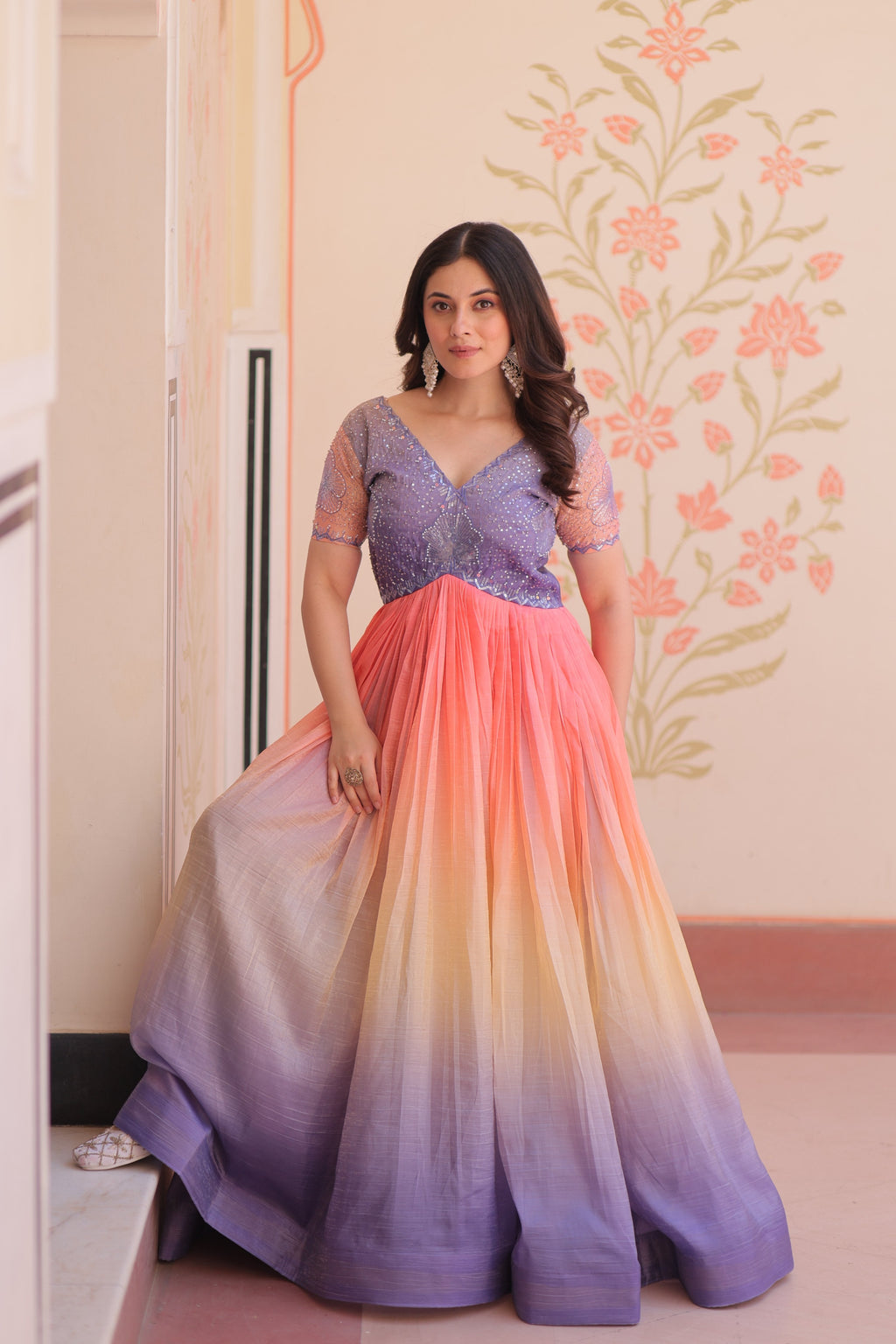 Jyoti Fashion Women's Lavender Gold Crush Embroidered Designer Anarkali Set | Grocsy