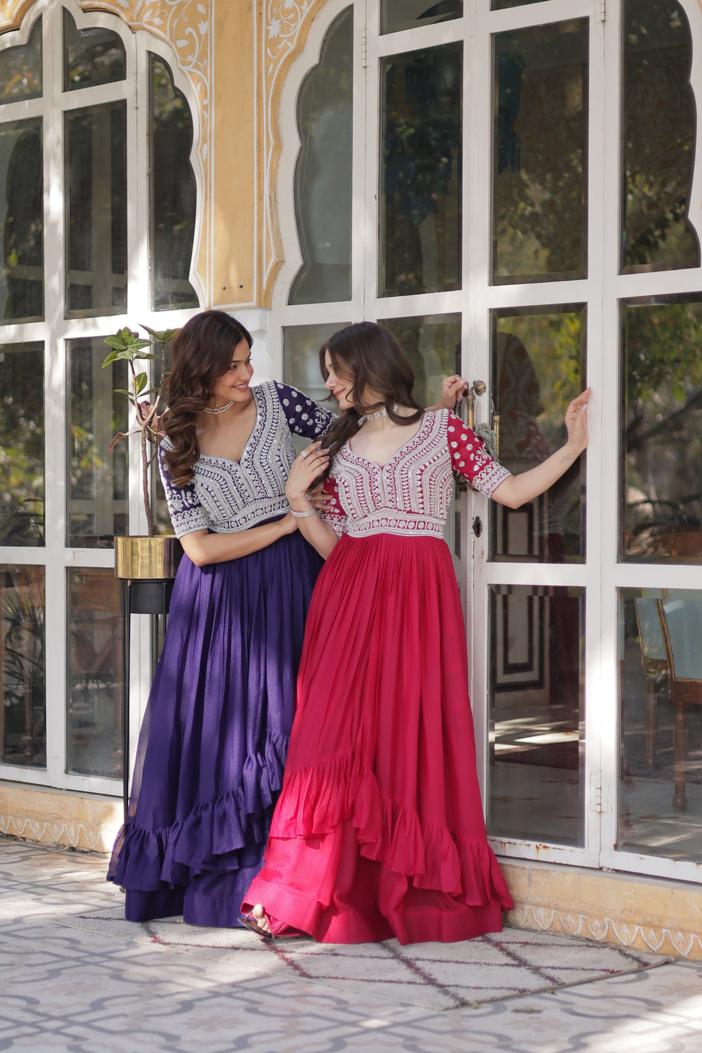Jyoti Fashion Women's Purple with Pink Star Georgette Embroidered Combo Anarkali Set With Bottom | Grocsy