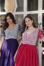 Jyoti Fashion Women's Purple with Pink Star Georgette Embroidered Combo Anarkali Set With Bottom | Grocsy