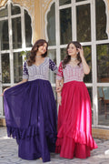 Jyoti Fashion Women's Purple with Pink Star Georgette Embroidered Combo Anarkali Set With Bottom | Grocsy