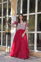 Jyoti Fashion Women's Pink Star Georgette Embroidered Anarkali Set With Bottom | Grocsy