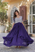 Jyoti Fashion Women's Purple Star Georgette Embroidered Anarkali Set With Bottom | Grocsy