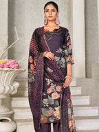 Jyoti Fashion Women's Violet Pashmina Floral Digital Printed Kurta with Trouser & Dupatta | Grocsy
