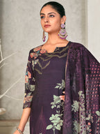 Jyoti Fashion Women's Violet Pashmina Floral Digital Printed Kurta with Trouser & Dupatta | Grocsy