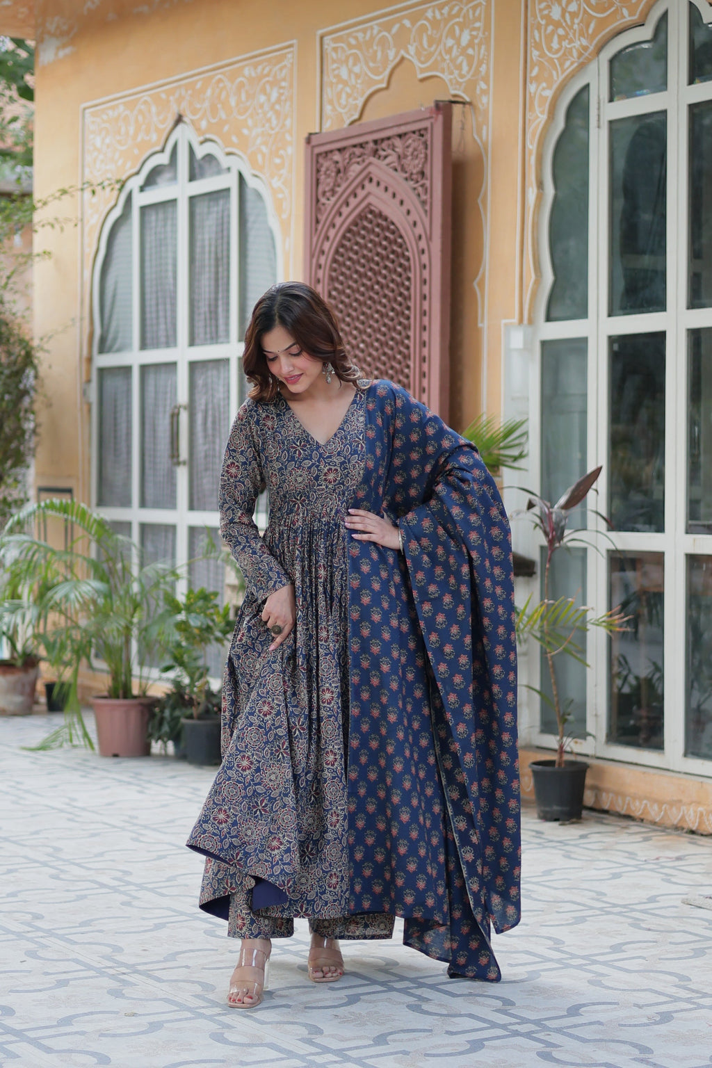 Jyoti Fashion Women's Blue Cotton Floral Printed Designer Kurta Set | Grocsy