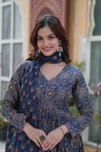 Jyoti Fashion Women's Blue Cotton Floral Printed Designer Kurta Set | Grocsy