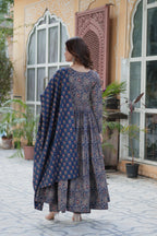 Jyoti Fashion Women's Blue Cotton Floral Printed Designer Kurta Set | Grocsy