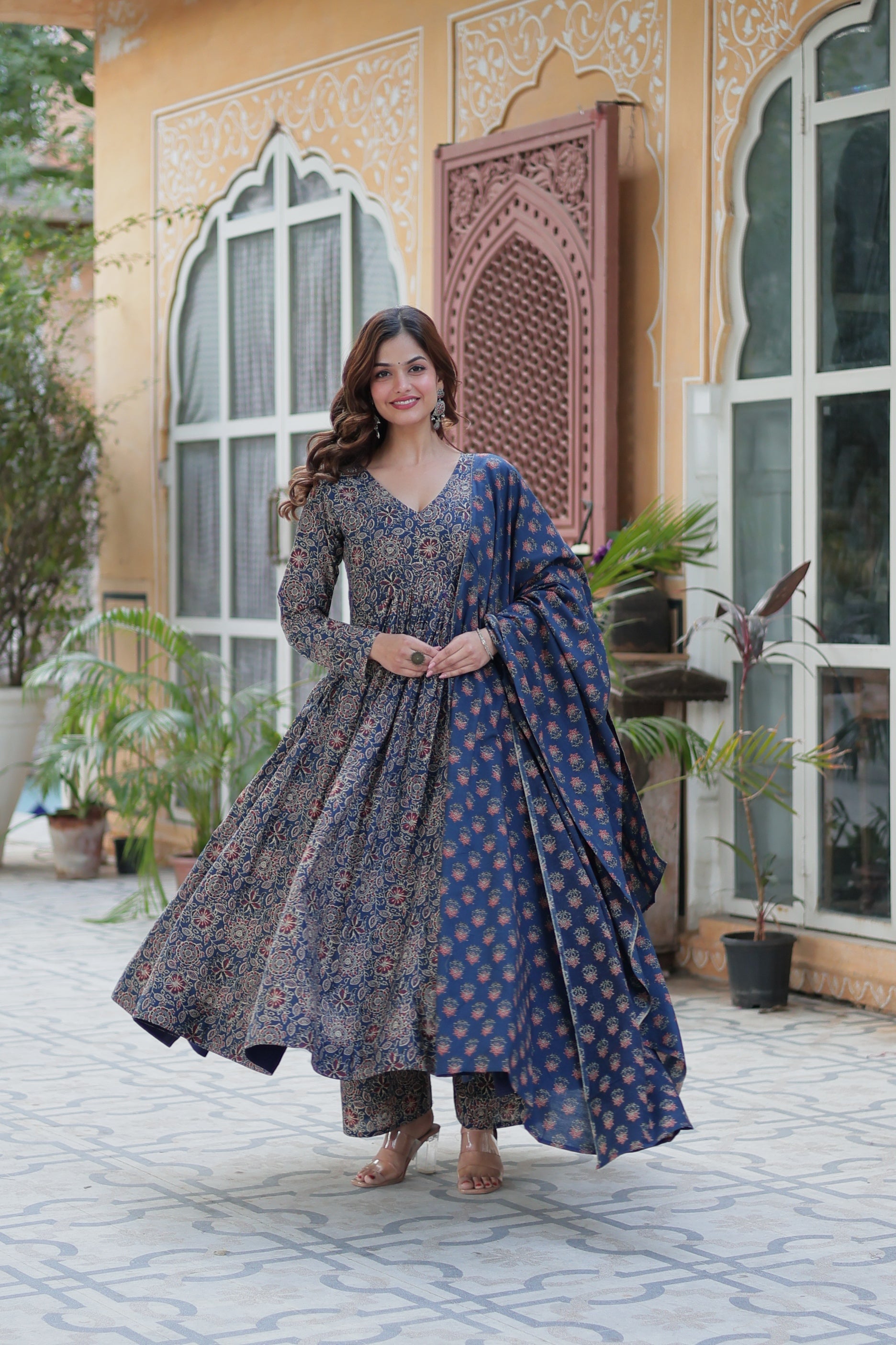 Jyoti Fashion Women's Blue Cotton Floral Printed Designer Kurta Set | Grocsy