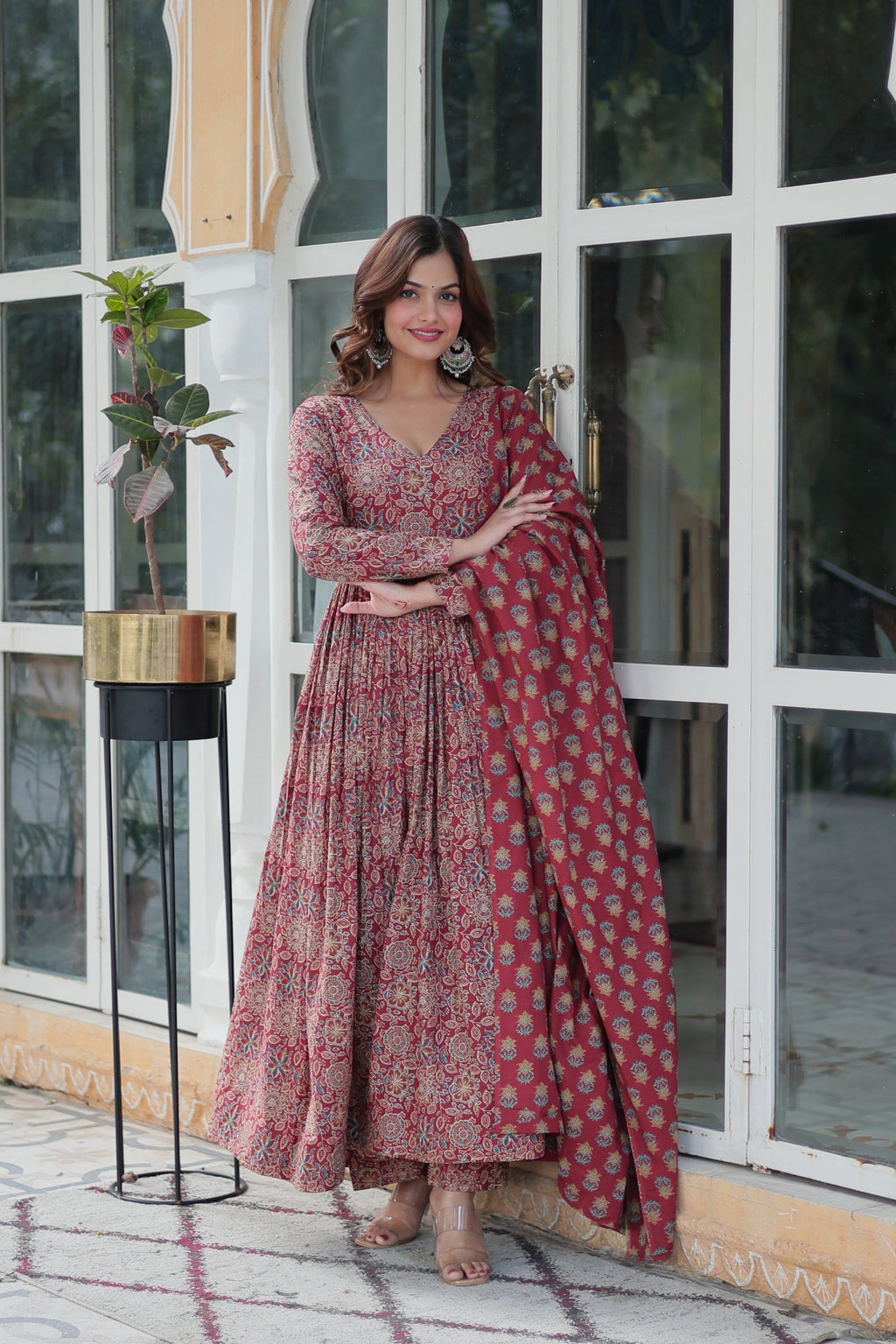 Jyoti Fashion Women's Maroon Cotton Floral Printed Designer Kurta Set | Grocsy