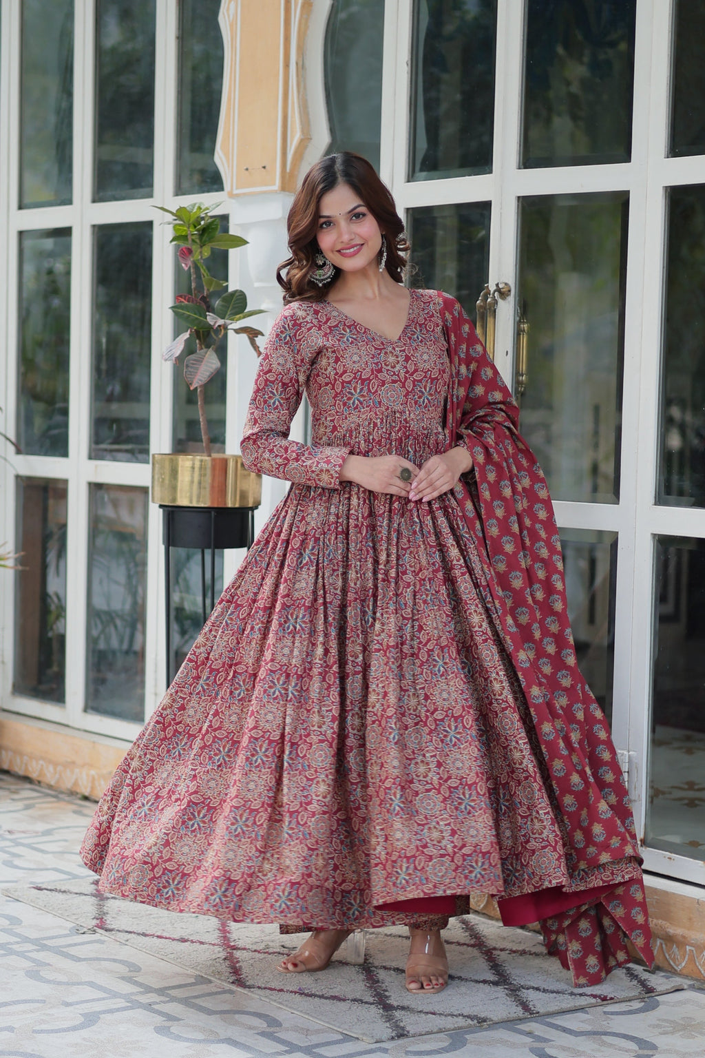 Jyoti Fashion Women's Maroon Cotton Floral Printed Designer Kurta Set | Grocsy