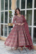 Jyoti Fashion Women's Maroon Cotton Floral Printed Designer Kurta Set | Grocsy