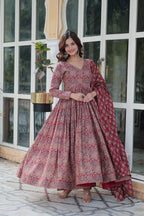 Jyoti Fashion Women's Maroon Cotton Floral Printed Designer Kurta Set | Grocsy