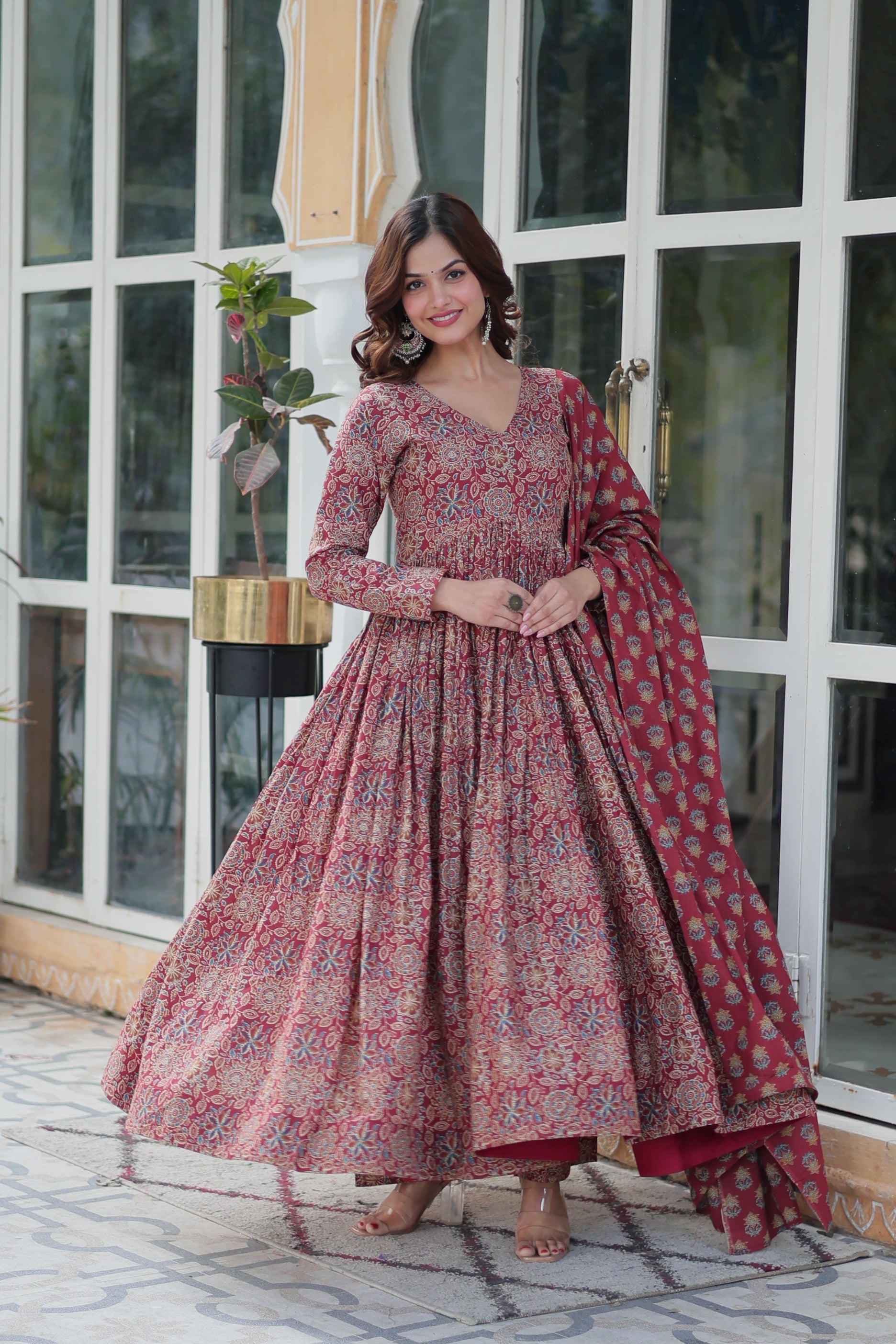Jyoti Fashion Women's Maroon Cotton Floral Printed Designer Kurta Set | Grocsy