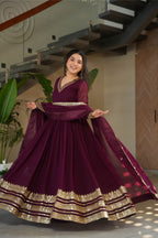 Jyoti Fashion Women's Wine Faux Blooming Sequins Zari Embroidered Anarkali Set With Dupatta | Grocsy