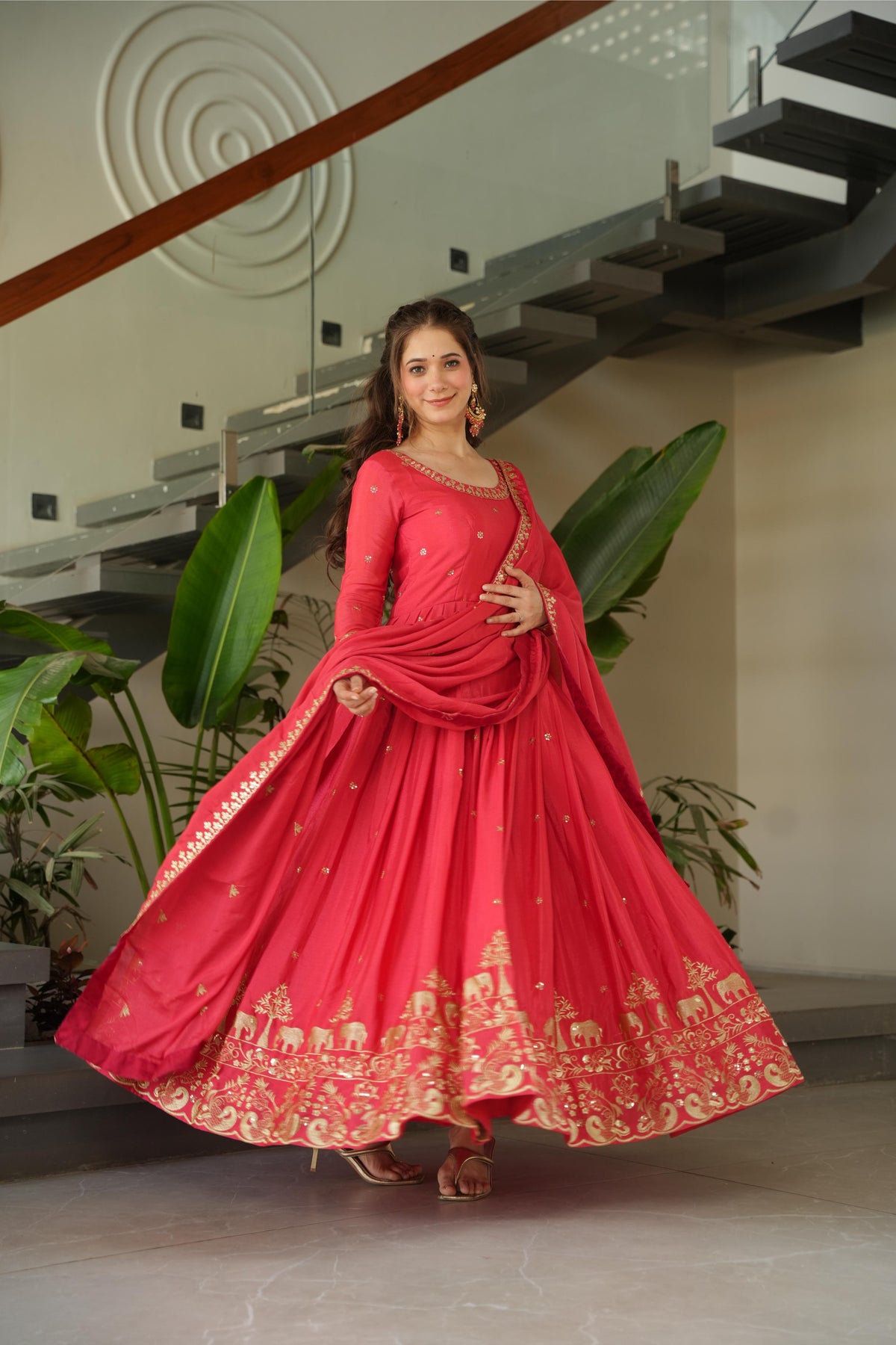Jyoti Fashion Women's Pink Chinon Sequins Zari Embroidered Anarkali Set With Dupatta | Grocsy