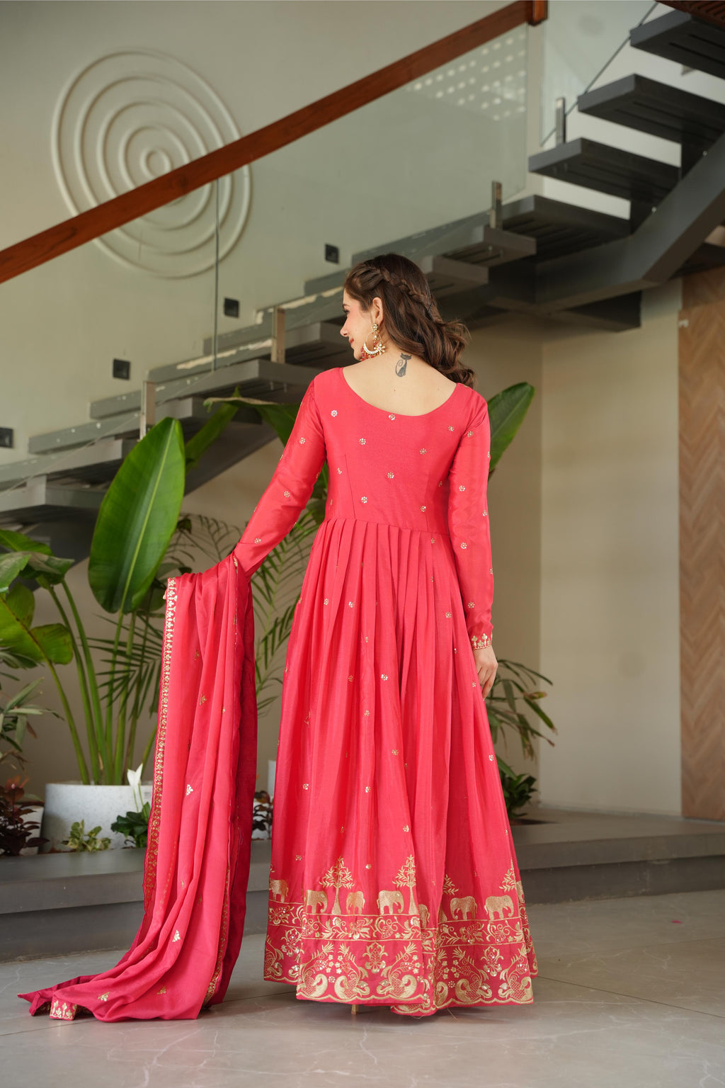 Jyoti Fashion Women's Pink Chinon Sequins Zari Embroidered Anarkali Set With Dupatta | Grocsy